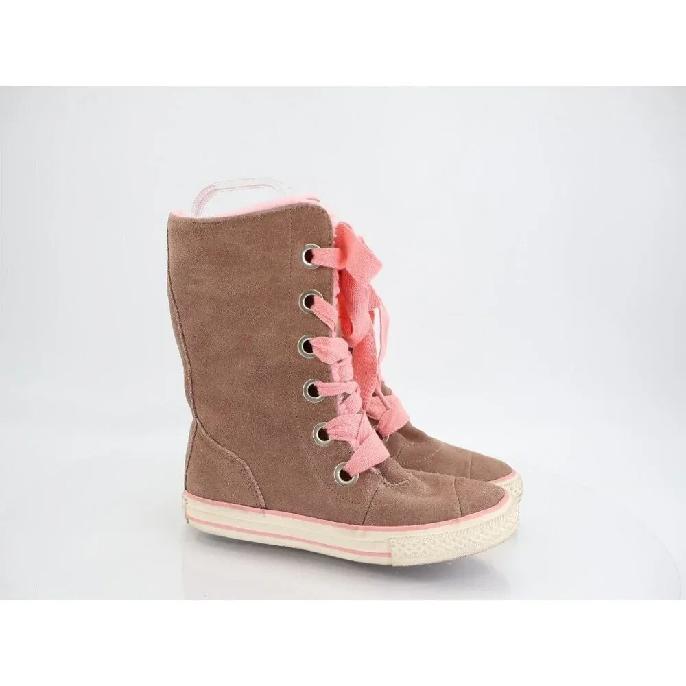 Converse All Star Chuck X-HI Boots US 2 Tan Suede Pink Faux Shearling Lace Up